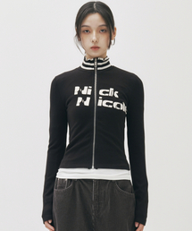 NICOLE SLIM RIBBED KNIT ZIP UP_BLACK