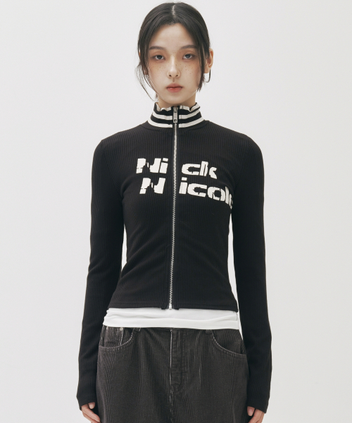 NICK&NICOLE(ニックアンドニコール)の「NICOLE SLIM RIBBED KNIT ZIP UP_BLACK(ニット/セーター・レディース・その他・FREE)」の1枚目の写真