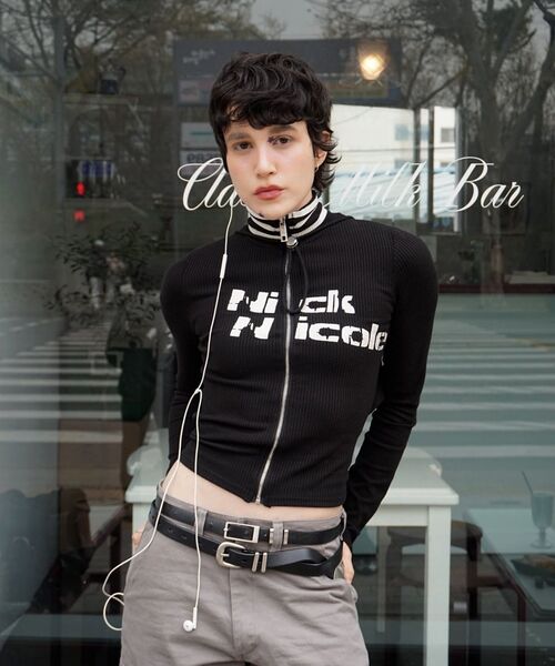 NICK&NICOLE(ニックアンドニコール)の「NICOLE SLIM RIBBED KNIT ZIP UP_BLACK(ニット/セーター・レディース・その他・FREE)」の3枚目の写真