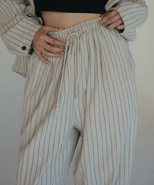 hellam(へラム)の「リネンライクストライプジョガーパンツ(その他パンツ・レディース・ブラック/アイボリー/ブラウン・FREE)」の1枚目の写真