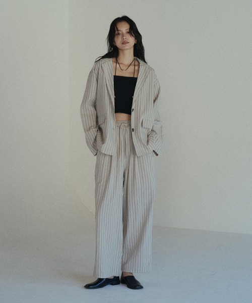 hellam(へラム)の「リネンライクストライプジョガーパンツ(その他パンツ・レディース・ブラック/アイボリー/ブラウン・FREE)」の4枚目の写真