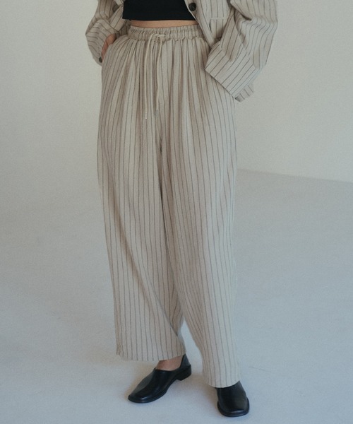 hellam(へラム)の「リネンライクストライプジョガーパンツ(その他パンツ・レディース・ブラック/アイボリー/ブラウン・FREE)」の5枚目の写真