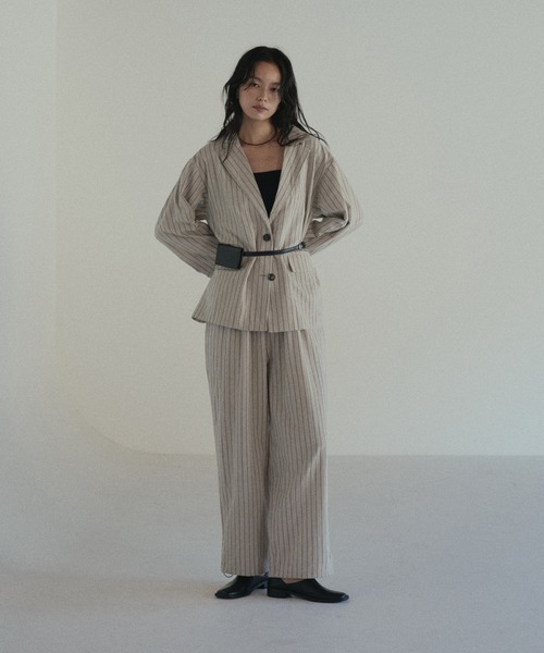 hellam(へラム)の「リネンライクストライプジョガーパンツ(その他パンツ・レディース・ブラック/アイボリー/ブラウン・FREE)」の6枚目の写真