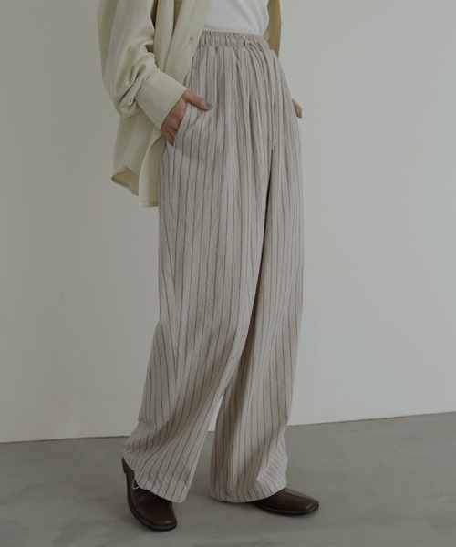 hellam(へラム)の「リネンライクストライプジョガーパンツ(その他パンツ・レディース・ブラック/アイボリー/ブラウン・FREE)」の9枚目の写真