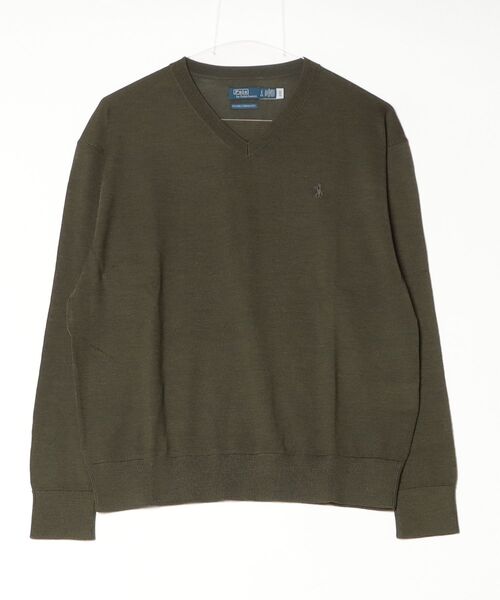 ポロラルフローレン　春用ニット　カーキ　Vネック ウール Vネック セーター（ニット/セーター）｜POLO RALPH LAUREN