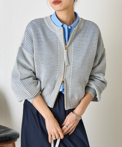 Jena espace merveilleux(ジェナ エスパスメルヴェイユ)の「【WEB限定/リバイバル】メッシュニットブルゾン(ブルゾン・レディース・ブラック/ライトグレー/チャコールグレー/オフホワイト・FREE)」の4枚目の写真