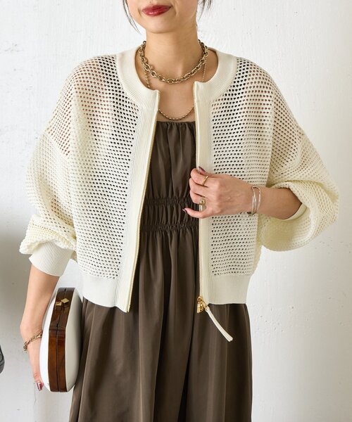 Jena espace merveilleux(ジェナ エスパスメルヴェイユ)の「【WEB限定/リバイバル】メッシュニットブルゾン(ブルゾン・レディース・ブラック/ライトグレー/チャコールグレー/オフホワイト・FREE)」の12枚目の写真