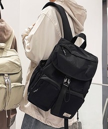【2size展開・撥水】ダブルポケットナイロンリュックサック/バックパック