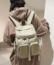 【2size展開・撥水】ダブルポケットナイロンリュックサック/バックパック