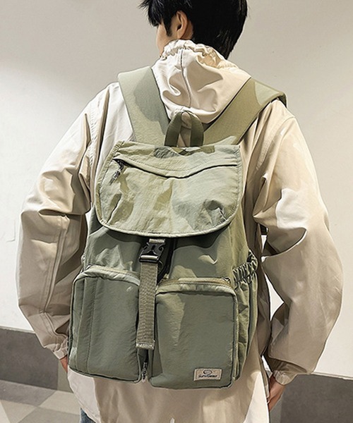 florist(フローリスト)の「【2size展開・撥水】ダブルポケットナイロンリュックサック/バックパック(バックパック/リュック・レディース・アイボリー系2/グリーン系1/ブラック系2/オレンジ系1/オレンジ系2/アイボリー系1/ブラック系1/グリーン系2・S/M)」の5枚目の写真