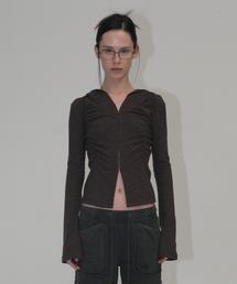 ORDINARY HOLIDAY（オーディナリー ホリデー）の「SHIRRING HOOD CARDIGAN [CHARCOAL]（カーディガン/ボレロ）」