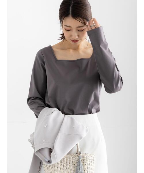 Te chichi(テチチ)の「前後2WAYネックデザインロンT《2026 spring catalog item》(Tシャツ/カットソー・レディース・オフホワイト/グレー/ピンク・F)」の2枚目の写真