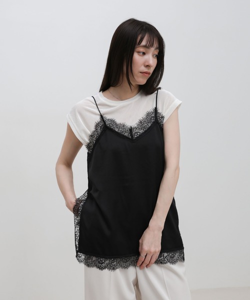 select MOCA(セレクトモカ)の「マットサテンレースキャミソール(キャミソール・レディース・ブラック/ホワイト・FREE)」の2枚目の写真