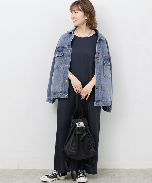 JOURNAL STANDARD relume(ジャーナルスタンダード レリューム)の「サテンノースリーブワンピース(ワンピース・レディース・ネイビー/ベージュ・FREE)」の8枚目の写真