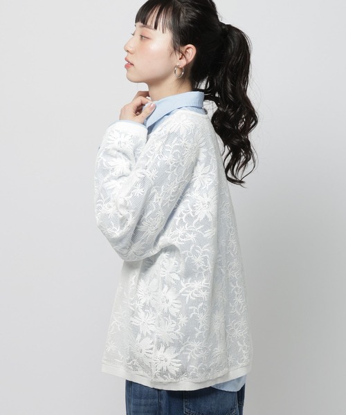 niko and...（ニコアンド）の「フラワー刺繍ロングスリーブプルオーバー（Tシャツ/カットソー・レディース・ブラック/オフホワイト/セージグリーン・FREE）」の2枚目の写真