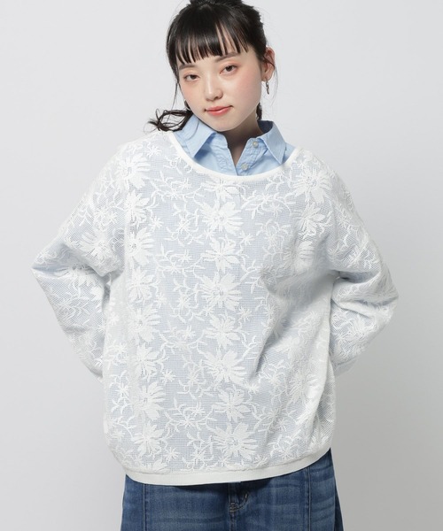 niko and...（ニコアンド）の「フラワー刺繍ロングスリーブプルオーバー（Tシャツ/カットソー・レディース・ブラック/オフホワイト/セージグリーン・FREE）」の6枚目の写真