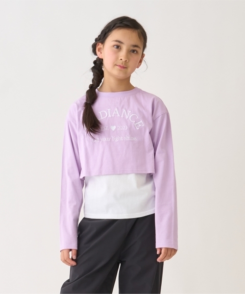 minimal(ミニマル)の「【綿100/防汚】レイヤード短丈長袖T(Tシャツ/カットソー・キッズ・ピンク/ブラック/ラベンダー・110cm/140cm/130cm/120cm/100cm)」の1枚目の写真