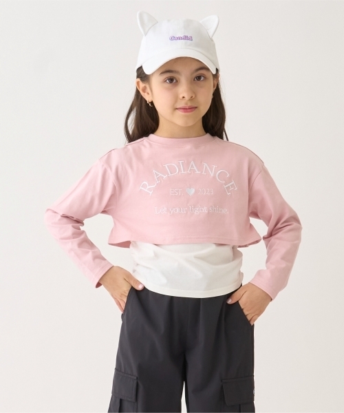 minimal(ミニマル)の「【綿100/防汚】レイヤード短丈長袖T(Tシャツ/カットソー・キッズ・ピンク/ブラック/ラベンダー・110cm/140cm/130cm/120cm/100cm)」の3枚目の写真