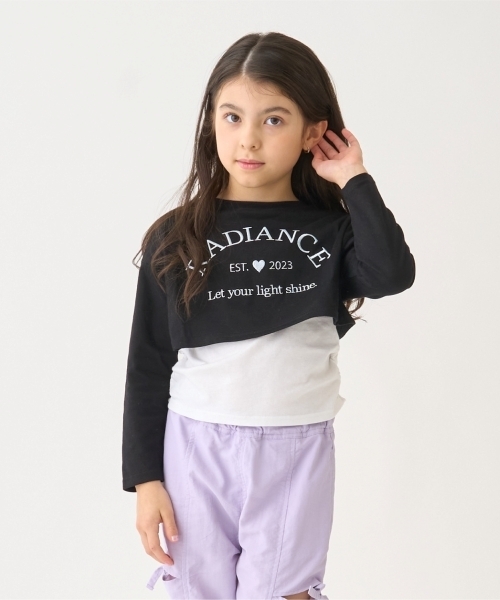 minimal(ミニマル)の「【綿100/防汚】レイヤード短丈長袖T(Tシャツ/カットソー・キッズ・ピンク/ブラック/ラベンダー・110cm/140cm/130cm/120cm/100cm)」の2枚目の写真