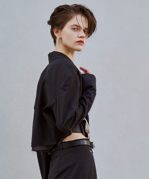 JOSE MOON（ジョゼムーン）の「CUTOFF OVER JACKET/カットオフオーバージャケット（テーラードジャケット・レディース・ブラック/グレー・38/36）」の17枚目の写真