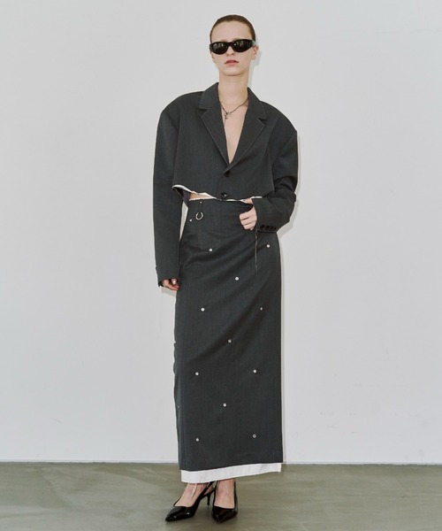 JOSE MOON（ジョゼムーン）の「CUTOFF OVER JACKET/カットオフオーバージャケット（テーラードジャケット・レディース・ブラック/グレー・38/36）」の7枚目の写真