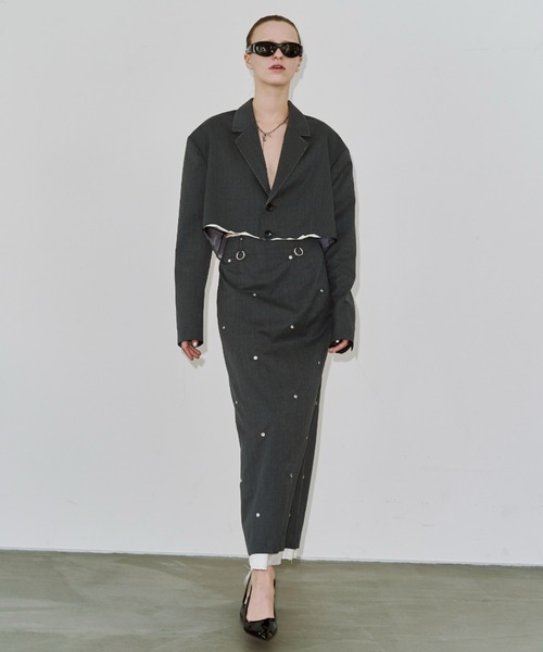 JOSE MOON（ジョゼムーン）の「CUTOFF OVER JACKET/カットオフオーバージャケット（テーラードジャケット・レディース・ブラック/グレー・38/36）」の9枚目の写真