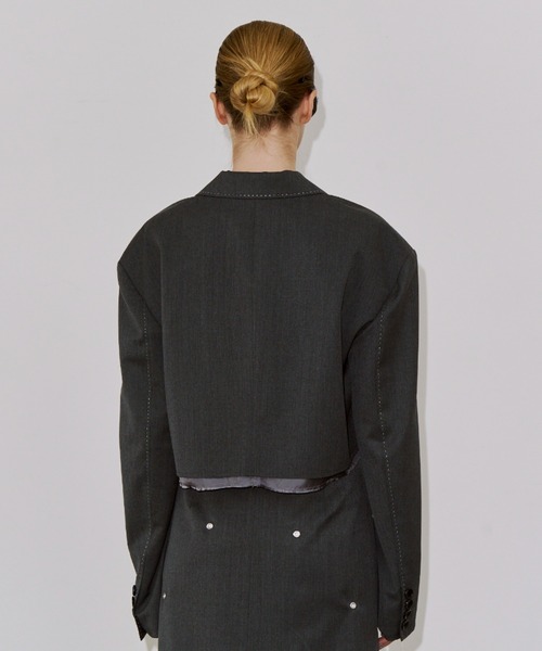 JOSE MOON（ジョゼムーン）の「CUTOFF OVER JACKET/カットオフオーバージャケット（テーラードジャケット・レディース・ブラック/グレー・38/36）」の6枚目の写真