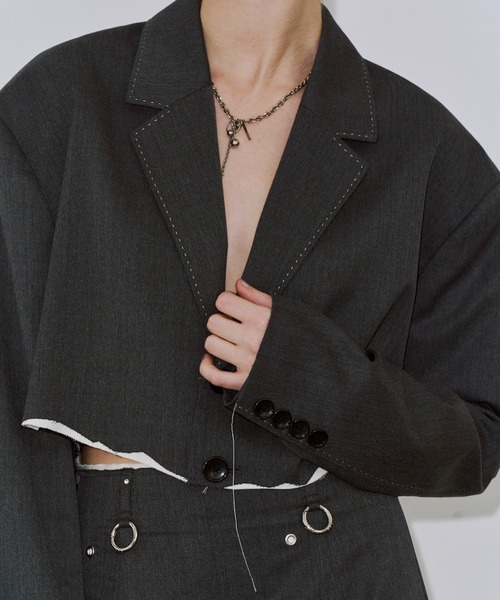 JOSE MOON（ジョゼムーン）の「CUTOFF OVER JACKET/カットオフオーバージャケット（テーラードジャケット・レディース・ブラック/グレー・38/36）」の10枚目の写真