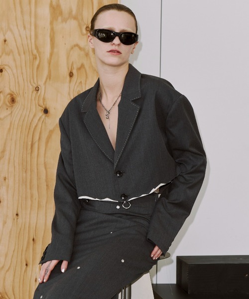 JOSE MOON（ジョゼムーン）の「CUTOFF OVER JACKET/カットオフオーバージャケット（テーラードジャケット・レディース・ブラック/グレー・38/36）」の12枚目の写真