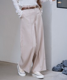 リネン風ピンタック入りワイドパンツ