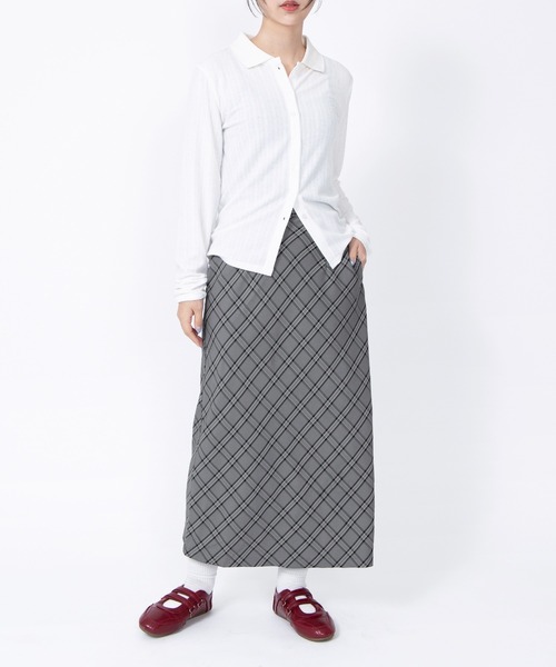 PUNYUS（プニュズ）の「チェック柄ロングスカート（スカート・レディース・グレー/ベージュ・1/2/3/4/5）」の10枚目の写真
