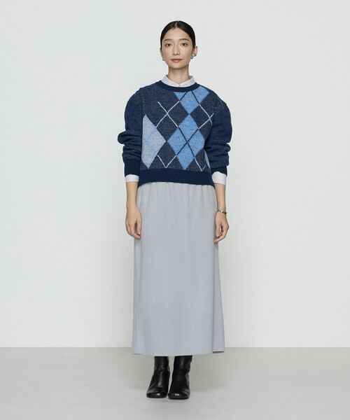 Gabardine K.T(ギャバジンケーティー)の「〔 +サイズ 〕 ジャカード アーガイルニットセーター(ニット/セーター・レディース・キャメル/ネイビー/グレー・13号)」の9枚目の写真