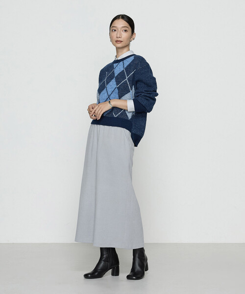 Gabardine K.T(ギャバジンケーティー)の「〔 +サイズ 〕 ジャカード アーガイルニットセーター(ニット/セーター・レディース・キャメル/ネイビー/グレー・13号)」の10枚目の写真