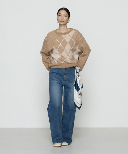 Gabardine K.T(ギャバジンケーティー)の「〔 +サイズ 〕 ジャカード アーガイルニットセーター(ニット/セーター・レディース・キャメル/ネイビー/グレー・13号)」の12枚目の写真