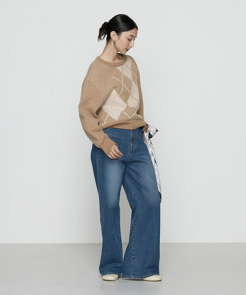 Gabardine K.T(ギャバジンケーティー)の「〔 +サイズ 〕 ジャカード アーガイルニットセーター(ニット/セーター・レディース・キャメル/ネイビー/グレー・13号)」の13枚目の写真