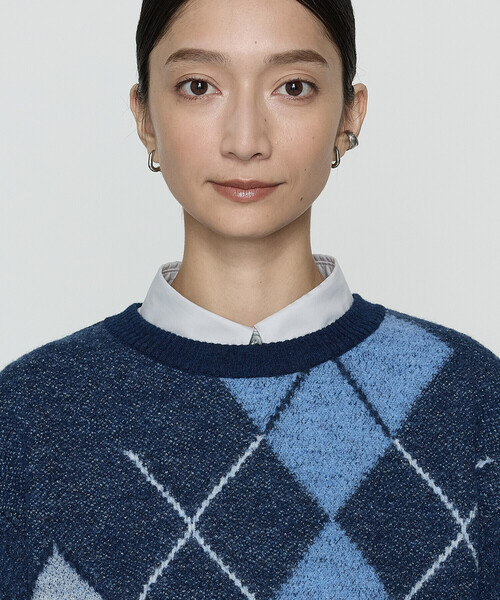 Gabardine K.T(ギャバジンケーティー)の「〔 +サイズ 〕 ジャカード アーガイルニットセーター(ニット/セーター・レディース・キャメル/ネイビー/グレー・13号)」の19枚目の写真