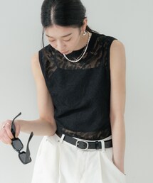 スリーブレスレースニット