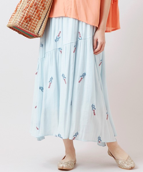 チャイハネ（チャイハネ）の「【チャイハネ】ポンフロラスカート（スカート・レディース・ホワイト/ブルー・FREE）」の7枚目の写真