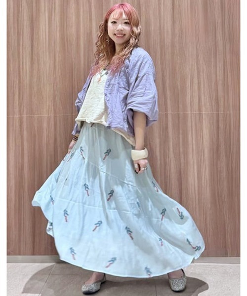 チャイハネ（チャイハネ）の「【チャイハネ】ポンフロラスカート（スカート・レディース・ホワイト/ブルー・FREE）」の5枚目の写真