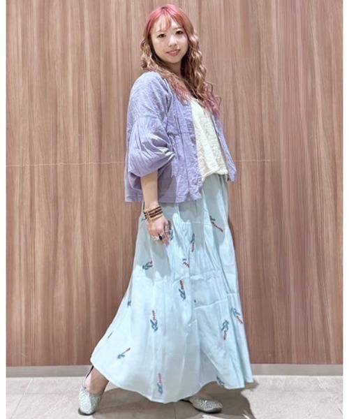 チャイハネ（チャイハネ）の「【チャイハネ】ポンフロラスカート（スカート・レディース・ホワイト/ブルー・FREE）」の4枚目の写真