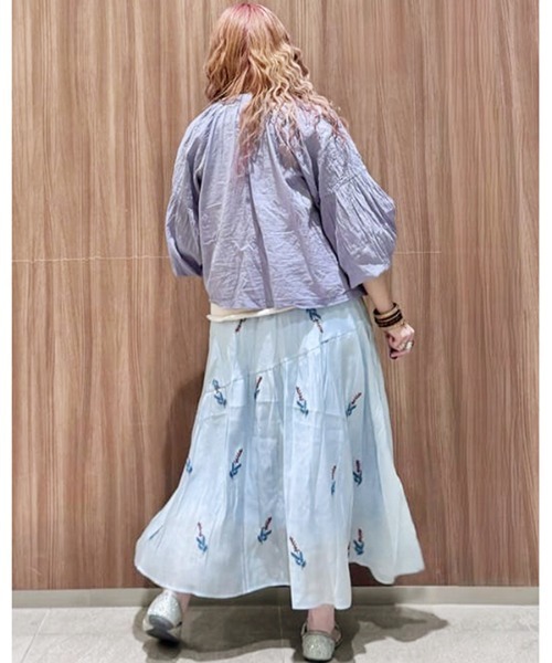 チャイハネ（チャイハネ）の「【チャイハネ】ポンフロラスカート（スカート・レディース・ホワイト/ブルー・FREE）」の3枚目の写真