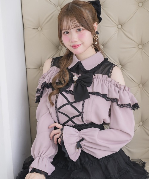 ROJITA（ロジータ）の「【SNSでも大反響】フロントレースアップ肩開きブラウス（シャツ/ブラウス・レディース・ピンク/ブラック/ホワイト・FREE）」の3枚目の写真