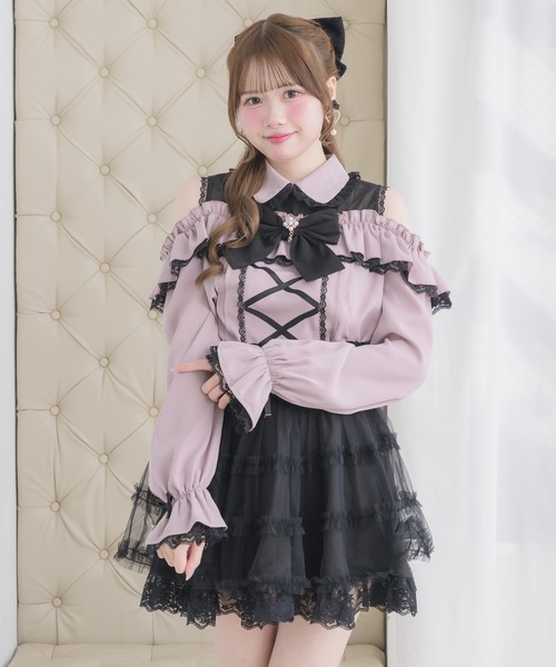 ROJITA（ロジータ）の「【SNSでも大反響】フロントレースアップ肩開きブラウス（シャツ/ブラウス・レディース・ピンク/ブラック/ホワイト・FREE）」の10枚目の写真