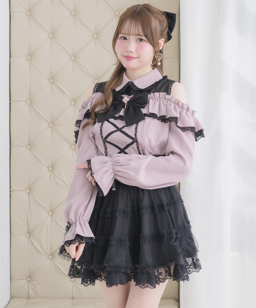 ROJITA（ロジータ）の「【SNSでも大反響】フロントレースアップ肩開きブラウス（シャツ/ブラウス・レディース・ピンク/ブラック/ホワイト・FREE）」の11枚目の写真