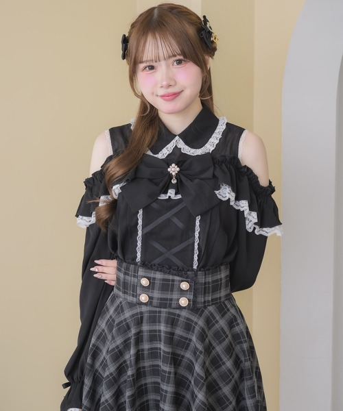 ROJITA（ロジータ）の「【SNSでも大反響】フロントレースアップ肩開きブラウス（シャツ/ブラウス・レディース・ピンク/ブラック/ホワイト・FREE）」の7枚目の写真