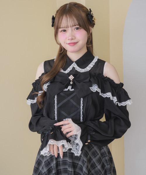 ROJITA（ロジータ）の「【SNSでも大反響】フロントレースアップ肩開きブラウス（シャツ/ブラウス・レディース・ピンク/ブラック/ホワイト・FREE）」の9枚目の写真