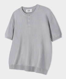 LEMAIN SECOND（リメインセカンド）の「クラシックヘンリーネックウォッシャブル半袖ニット[グレー]（Tシャツ/カットソー）」