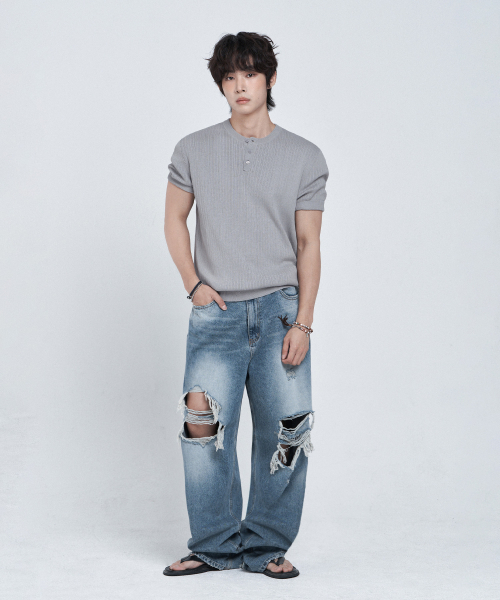 LEMAIN SECOND（リメインセカンド）の「クラシックヘンリーネックウォッシャブル半袖ニット[グレー]（Tシャツ/カットソー・レディース・その他・MEDIUM/LARGE/X-LARGE）」の8枚目の写真