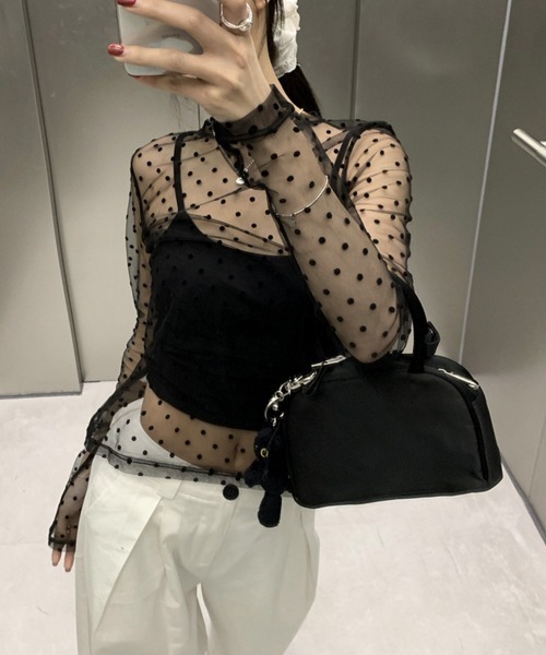 Miniministore（ミニミニストア）の「ドット柄シアートップス チュールインナー（Tシャツ/カットソー・レディース・ブラック/ホワイト/ベージュ・FREE）」の10枚目の写真