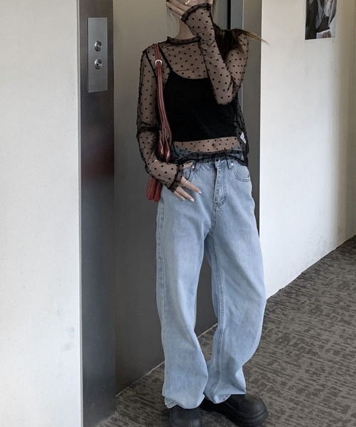 Miniministore（ミニミニストア）の「ドット柄シアートップス チュールインナー（Tシャツ/カットソー・レディース・ブラック/ホワイト/ベージュ・FREE）」の14枚目の写真